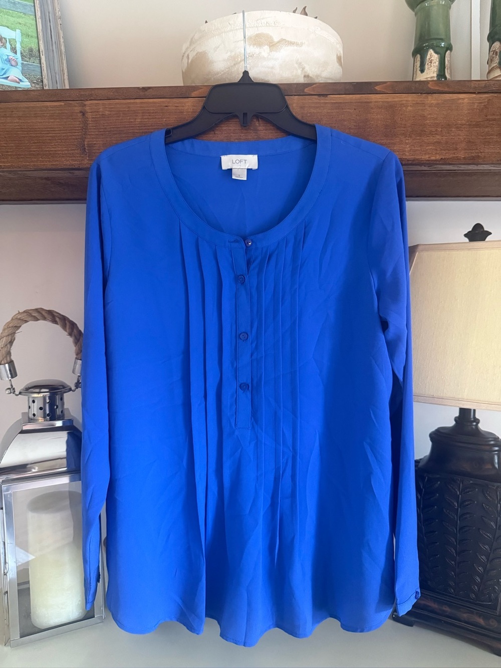 LOFT Royal Blue Pleated Blouse